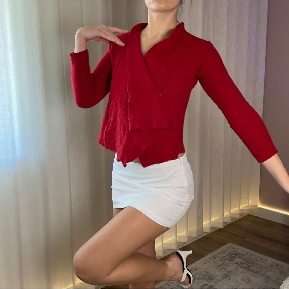 Red Asymmetrical Jacket merino wool